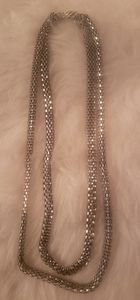 Double Silver Tone Necklace with Rhinestone Clasp